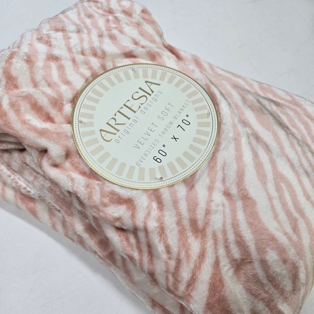 Artesia Throw Blanket 60x70 Pink Zebra Velvet Soft Oversized Plush Bedding
